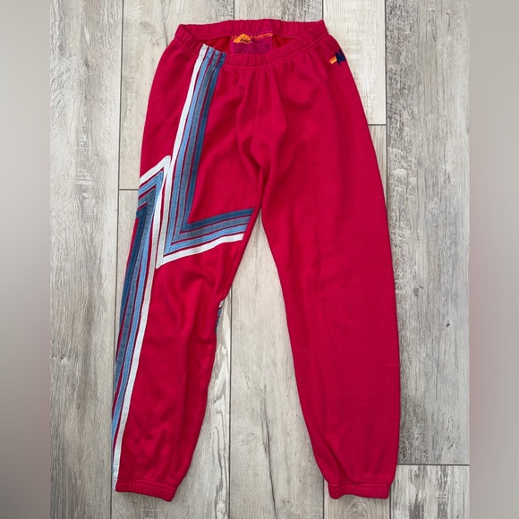 ✨Rare- Aviator Nation Blaze 4 blue ombré asymmetrical stripe joggers size small - Picture 3 of 10